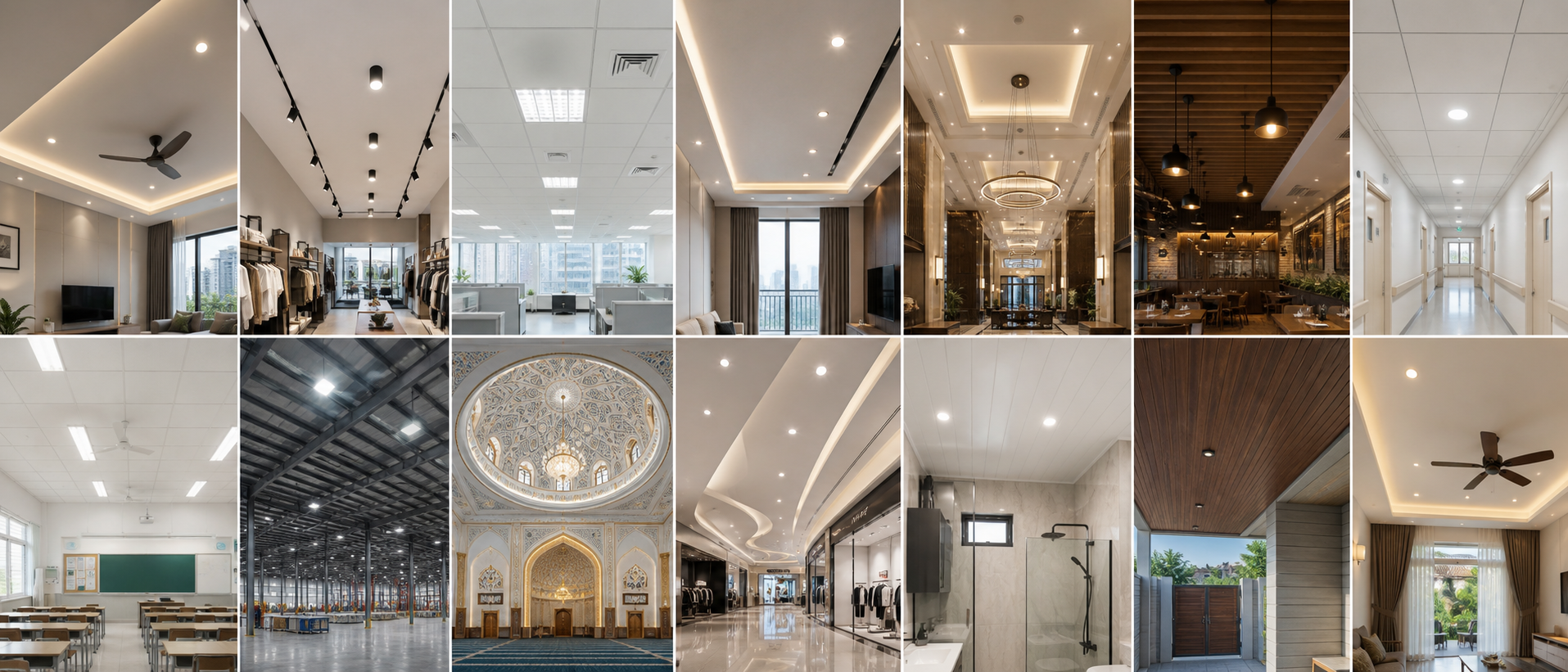 Plafon gypsum modern pada ruang keluarga rumah tinggal